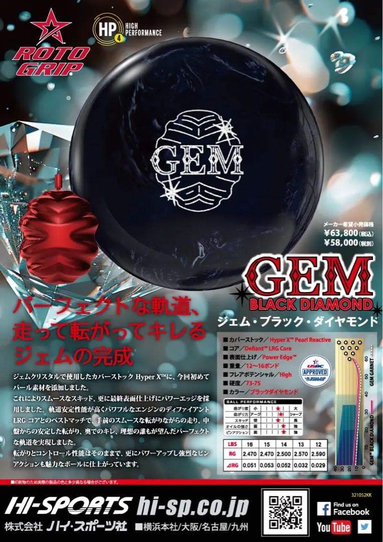 送料込み【新品】ジェム・ブラックダイヤモンド　ロトグリップ15ポンド3オンス17