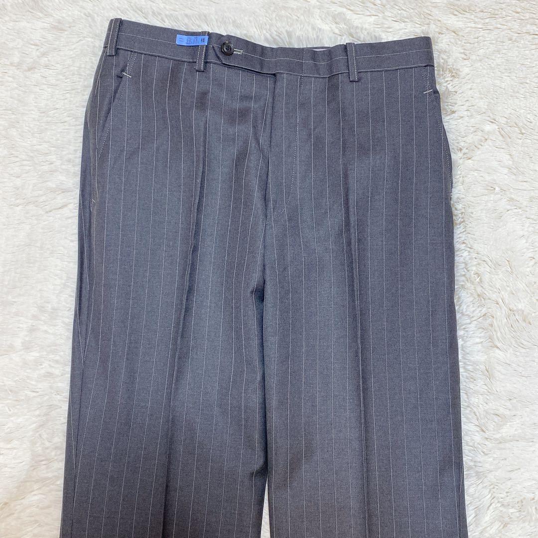 高級生地✨ロロピアーナ　オーダースーツ　セットアップ　ストライプ　L相当　グレー