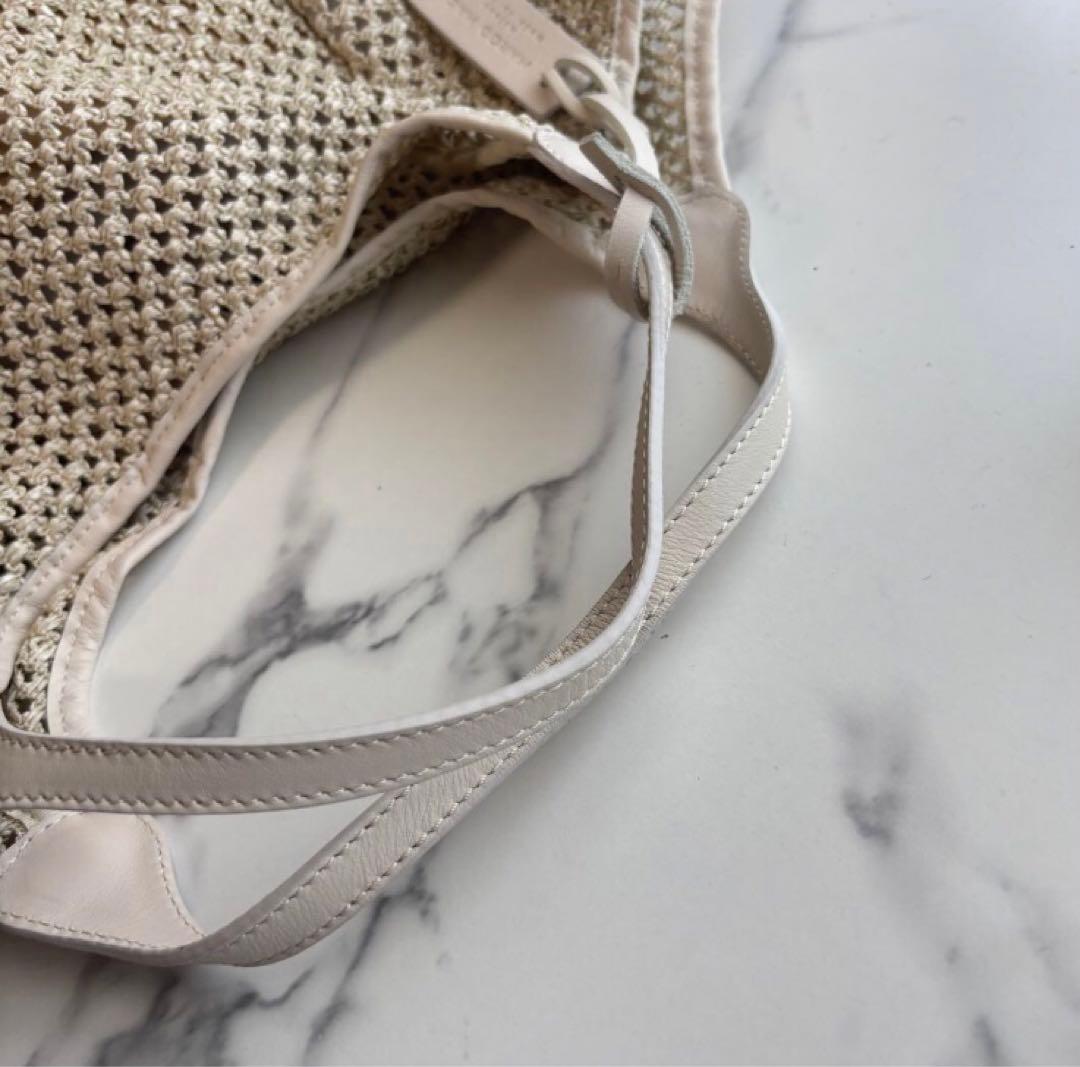 【美品】MARCO MASI　カゴトート　ラフィア×レザー　ホワイト　メッシュ