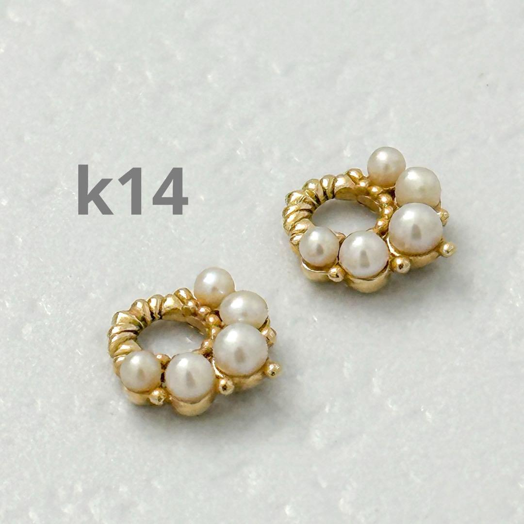 agete k14 パール付　ピアスチャーム　ゴールド　5珠