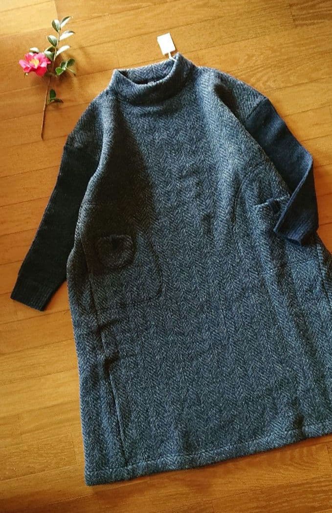 45R☆シェットランドニットツイードのドレス/ネイビー♪