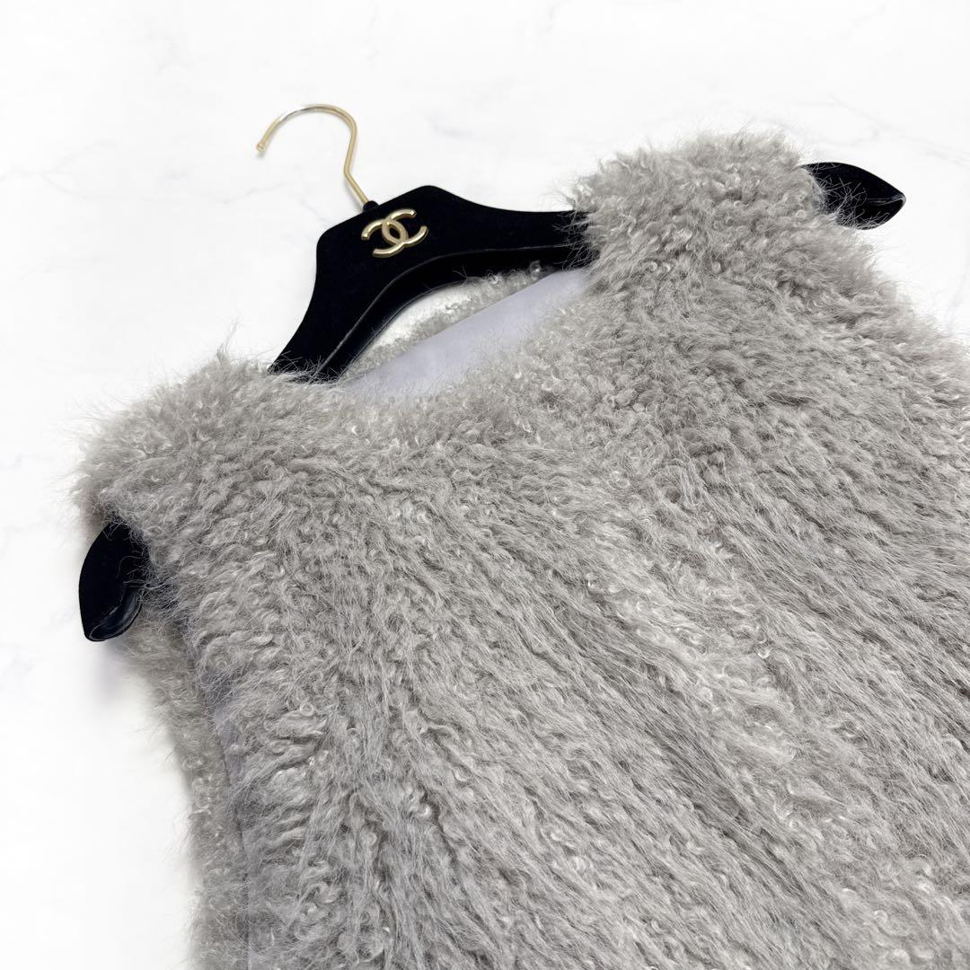 23AW アナイ ANAYI フェイクファー ジレ 38 ベスト グレー系