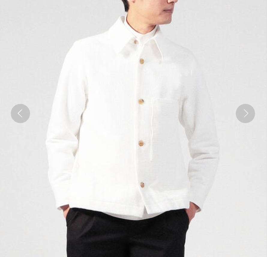 美品　キャバン　ストレッチコーデュロイ シャツブルゾン　ホワイト　Lサイズ