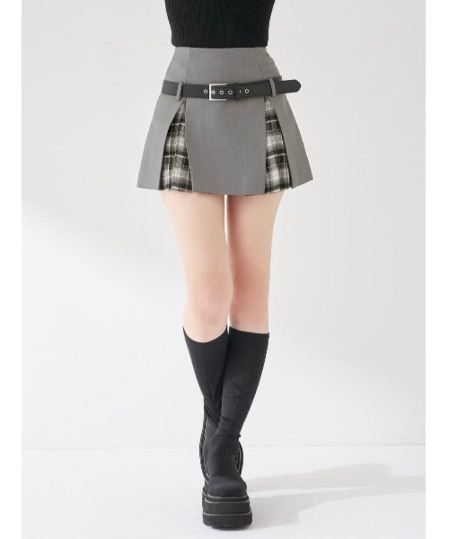 Darich チェックドッキングミニスカート グレー