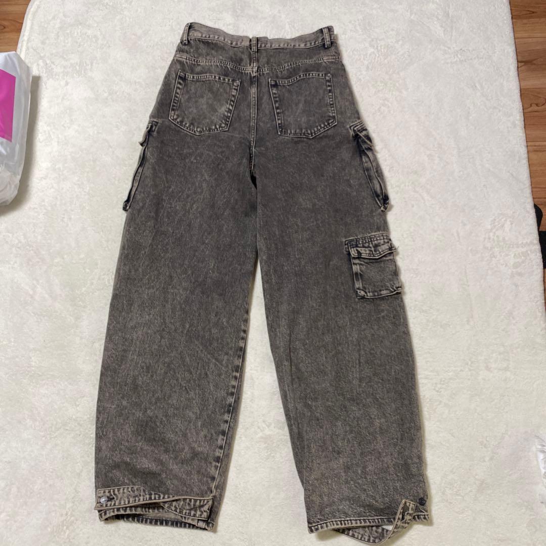 ZARA ユーティリティーマルチポケットカーゴパンツ 黒 ケミカルウォッシュ