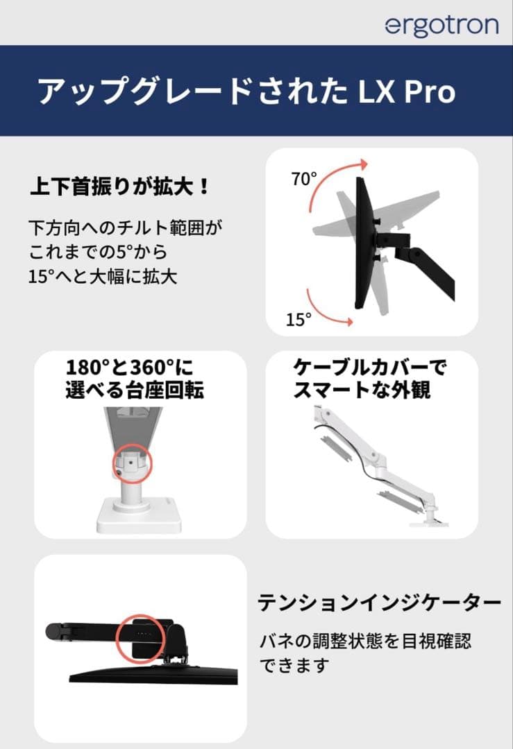 ergotron LX Pro Arm シングルディスプレイデスクマウント