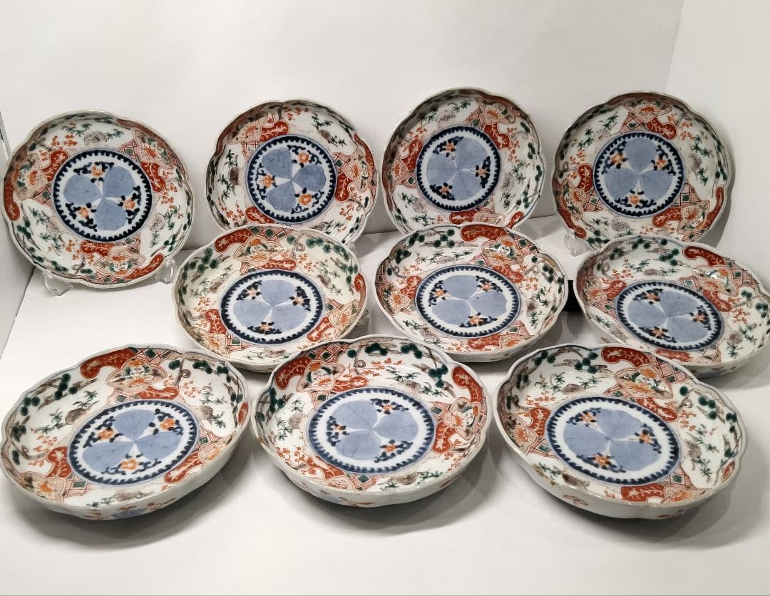 Y323 古伊万里 赤絵 なます皿 10客セット 直径15㎝　II