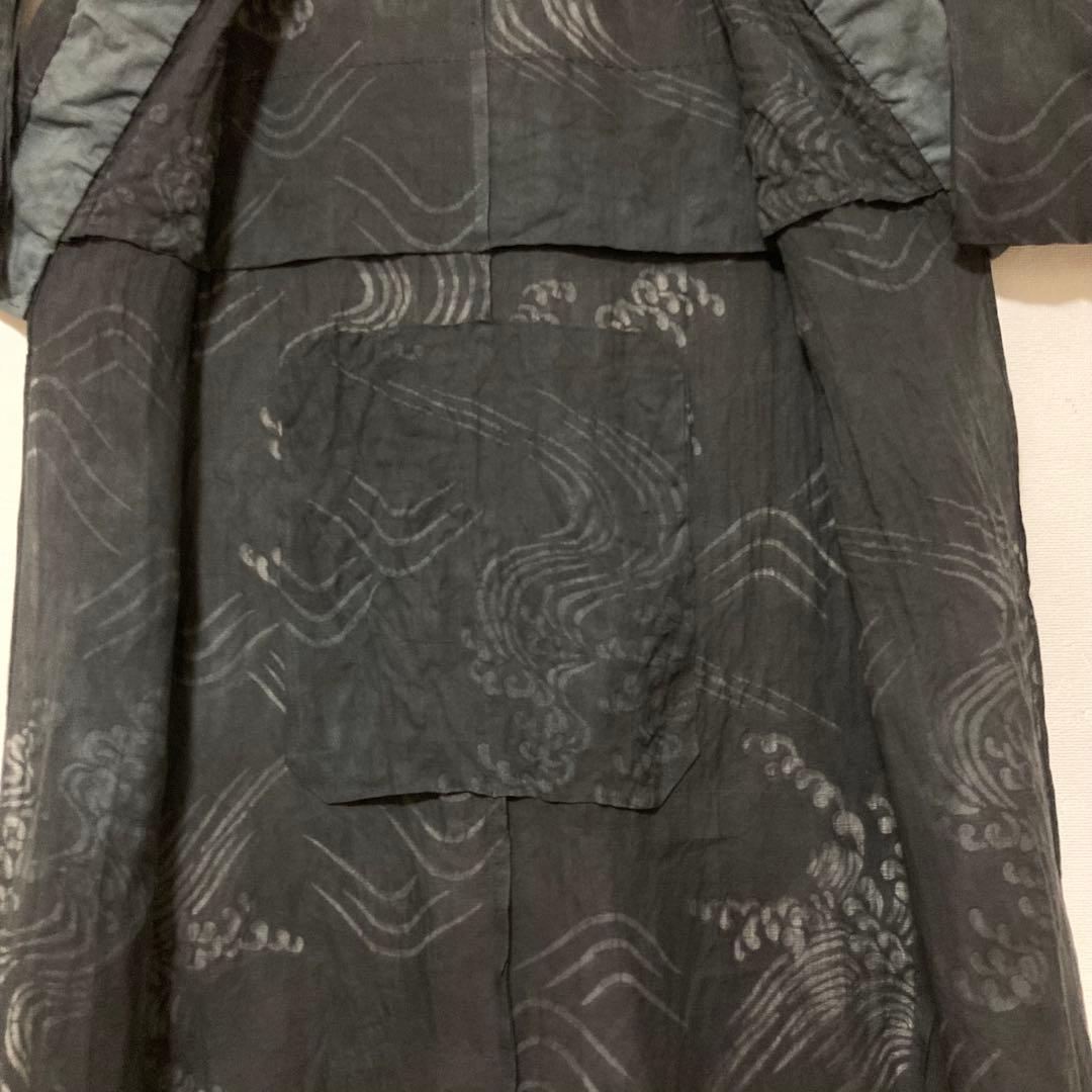 本麻　洗える長襦袢　カラー襦袢　黒　リサイクル　tn