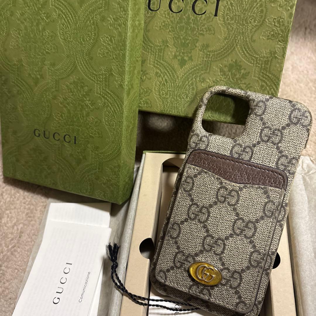 GUCCI iPhone 13 ケース ベージュ & エボニー
