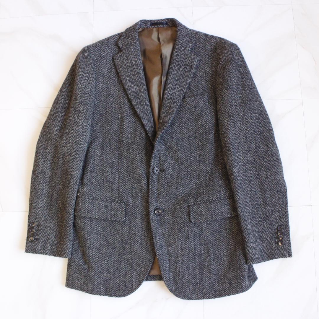 Harris Tweed ヘリンボーンテーラードジャケット グレー ウール M