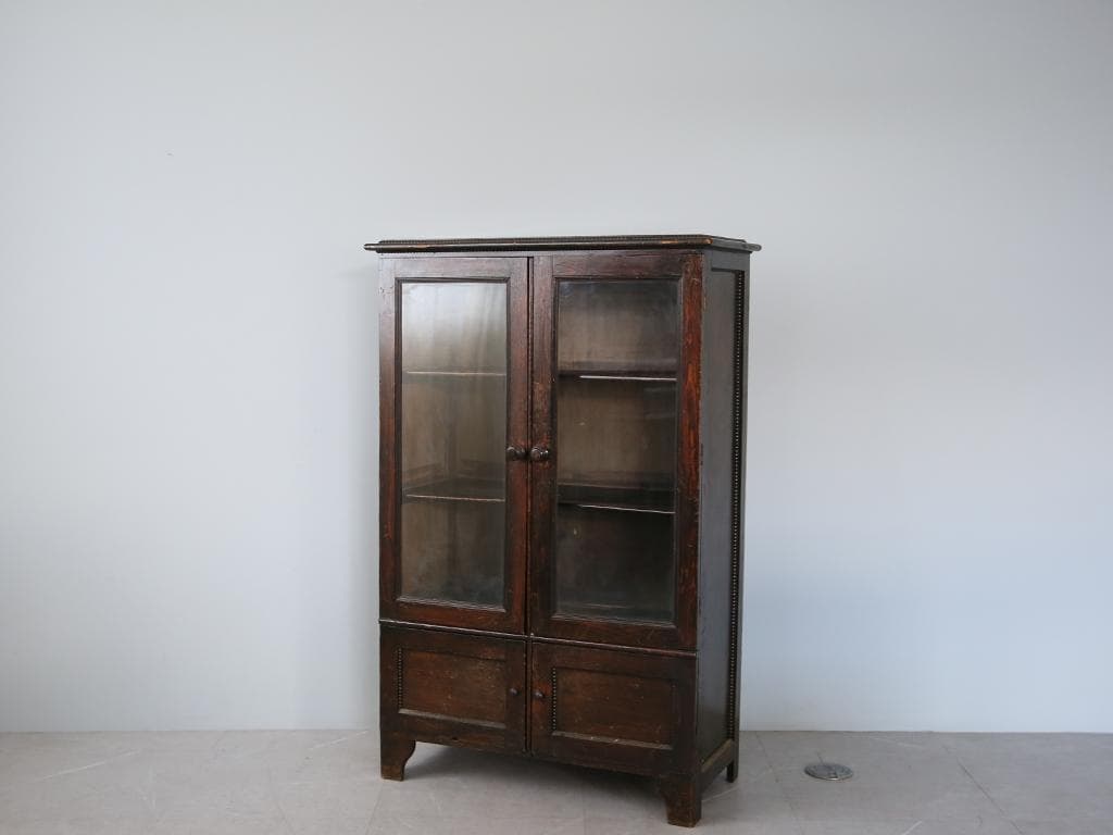 英国アンティーク木製ブックケースキャビネット/本棚/食器棚/飾り棚(92-60)