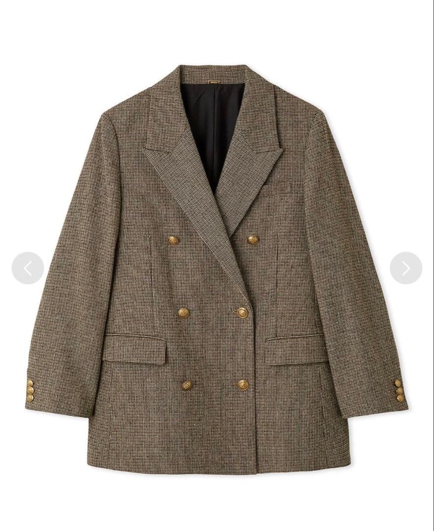 Mila Owen チェック金釦ダブルブレストロングブレザー