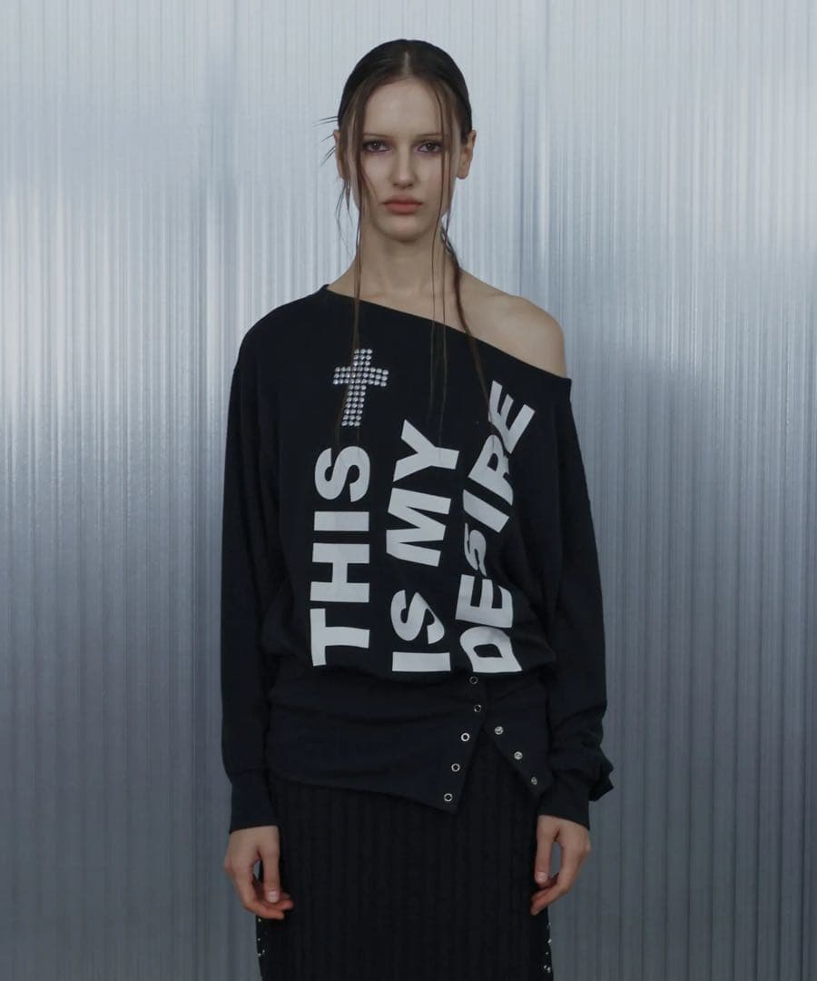 トップス SETUPEXE BOLD LETTERING LOOSE TOP BLACK