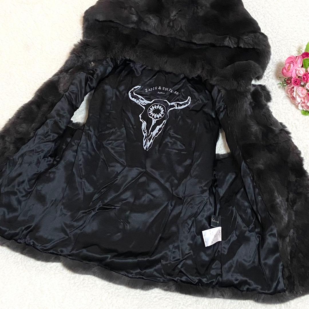 ザディグ＆ヴォルテール 毛皮 ラビットファーベスト フード グレー Sサイズ相当