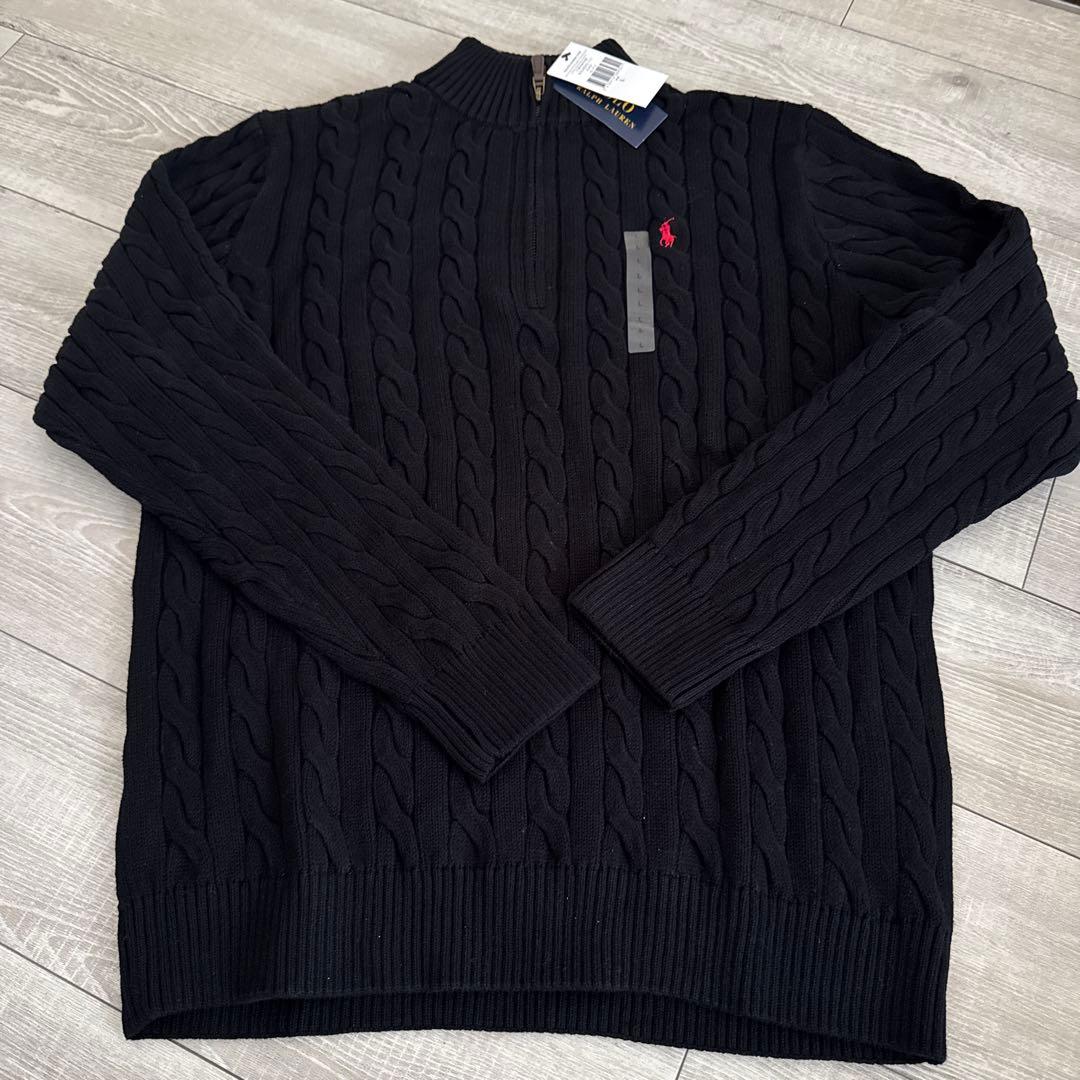 【新品】XLサイズPOLO RALPH LAURENケーブルハーフジップ 黒