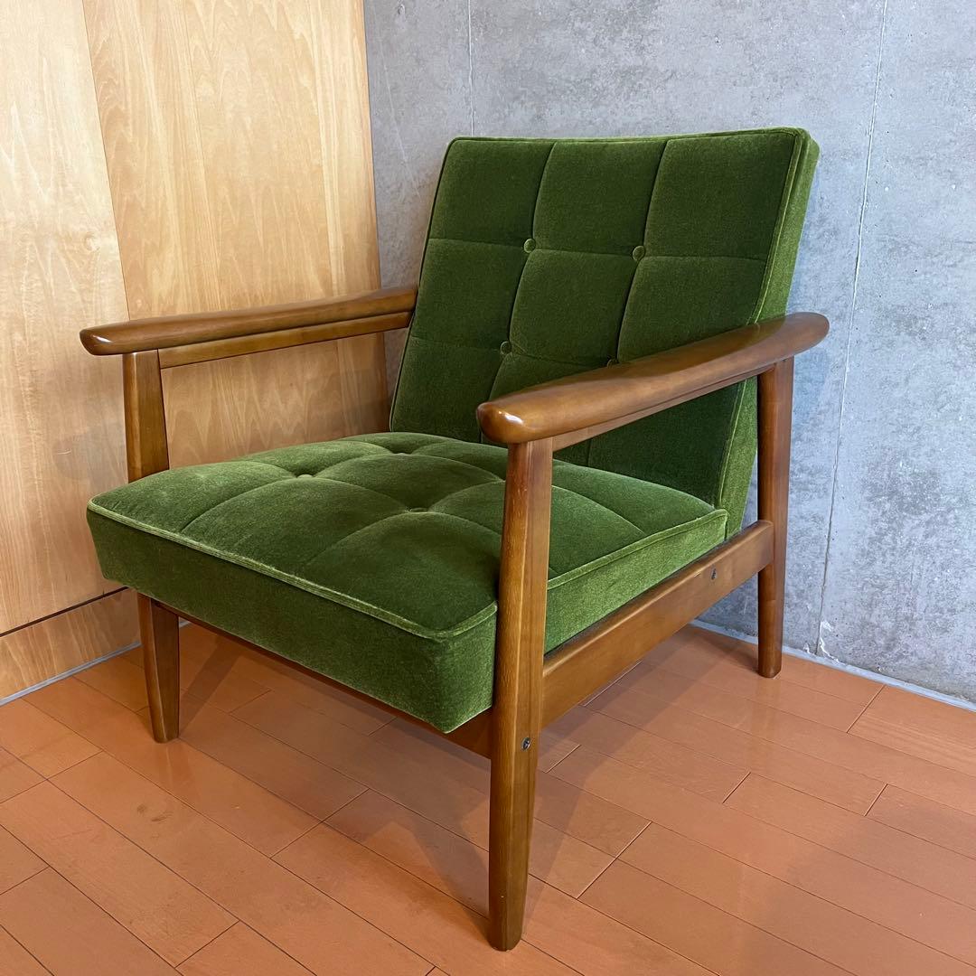 カリモク60 一人掛けソファ　モケットグリーン