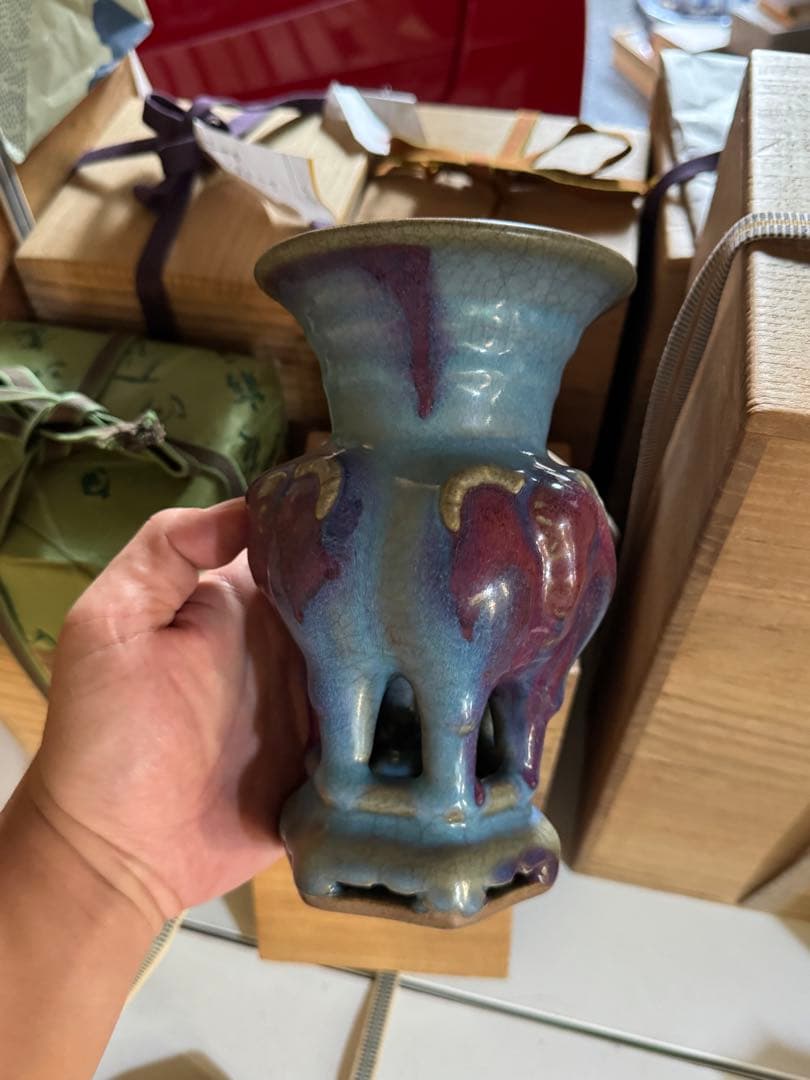 ‼️早速最後の値段‼️リサイクルFORT‼️直送唐物⑤‼️均窯青磁紅班三儀尊の花瓶‼️