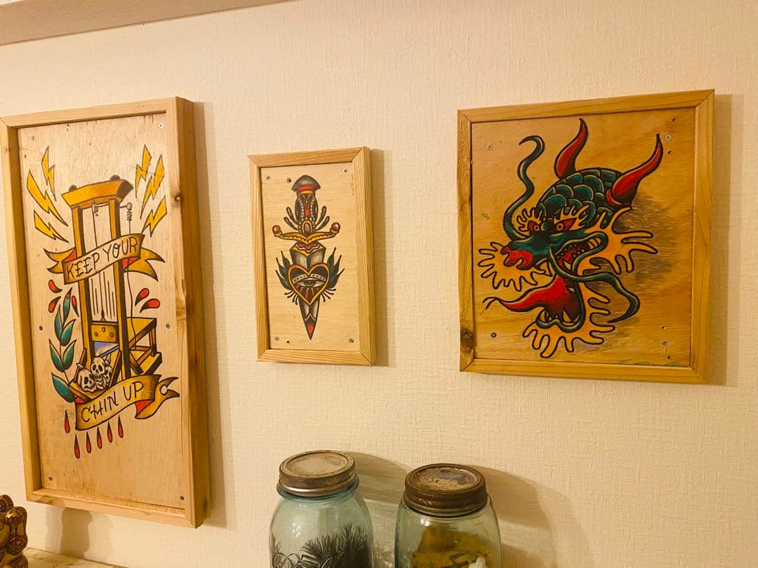 ウッドウォールアート　オールドスクールタトゥー　3点セット