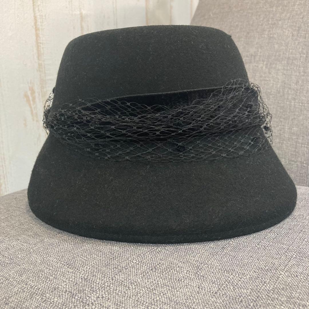 CA4LA 　アトリエメイド　チュール付き　クロッシェ　黒　バゲットハット