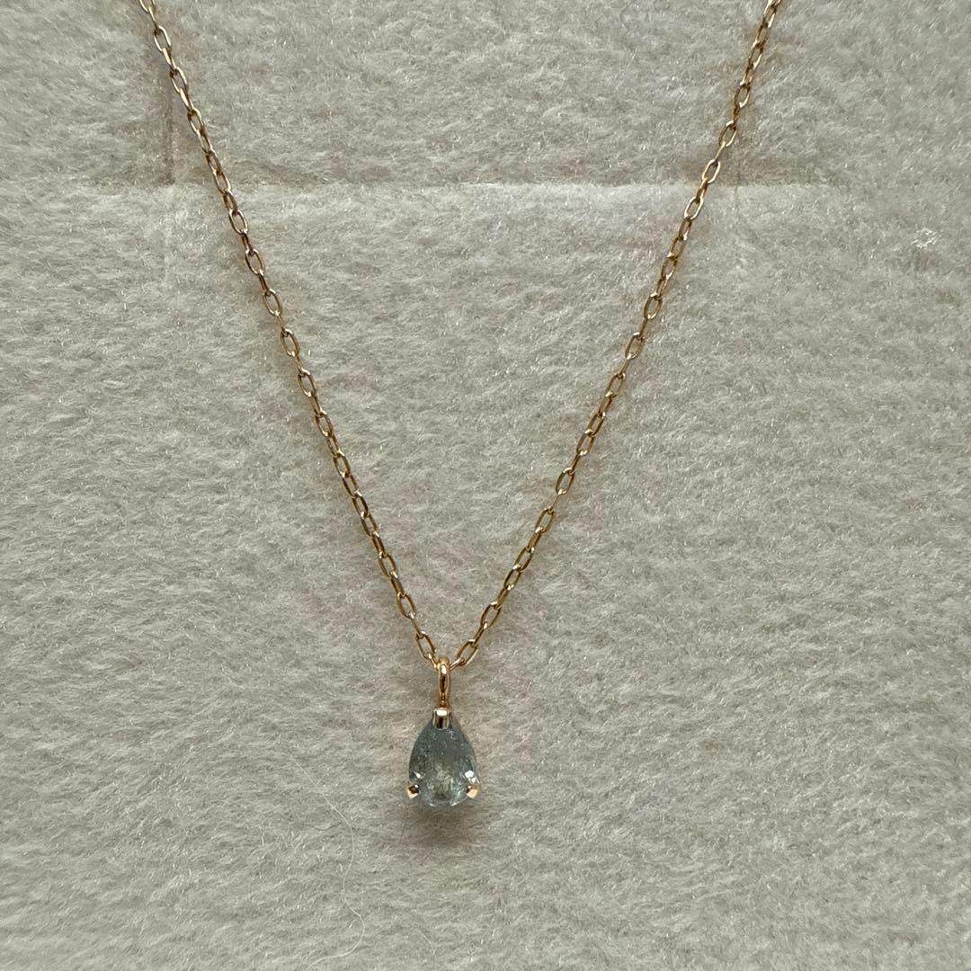 L&Co. K10イエローゴールド ティアドロップネックレス アクアマリン