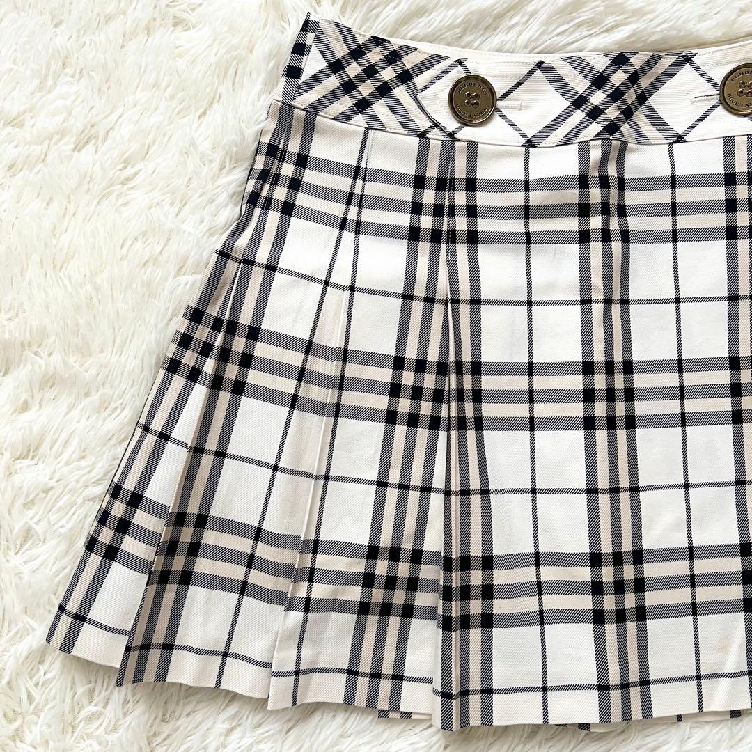 バーバリーブルーレーベル　ノバチェック　ボタン　プリーツ　ミニスカート　38