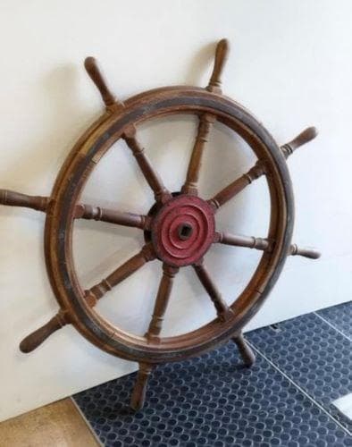 J・店【中古】ラット 船 舵 ハンドル アンティーク オブジェ 操舵輪 木製