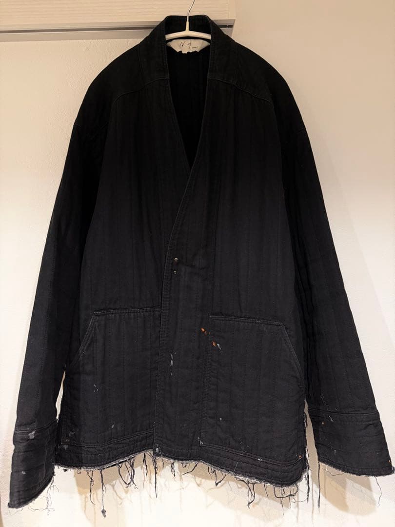 美品 ANCELLM パデッドキルティングカラーレスジャケット 黒 1