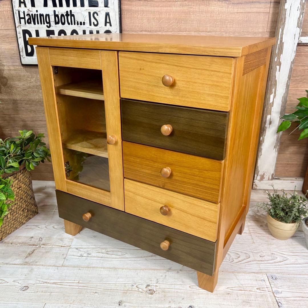 訳あり品【111】ナチュラルウッド桐材天然無垢ガラスキャビネット収納家具チェスト