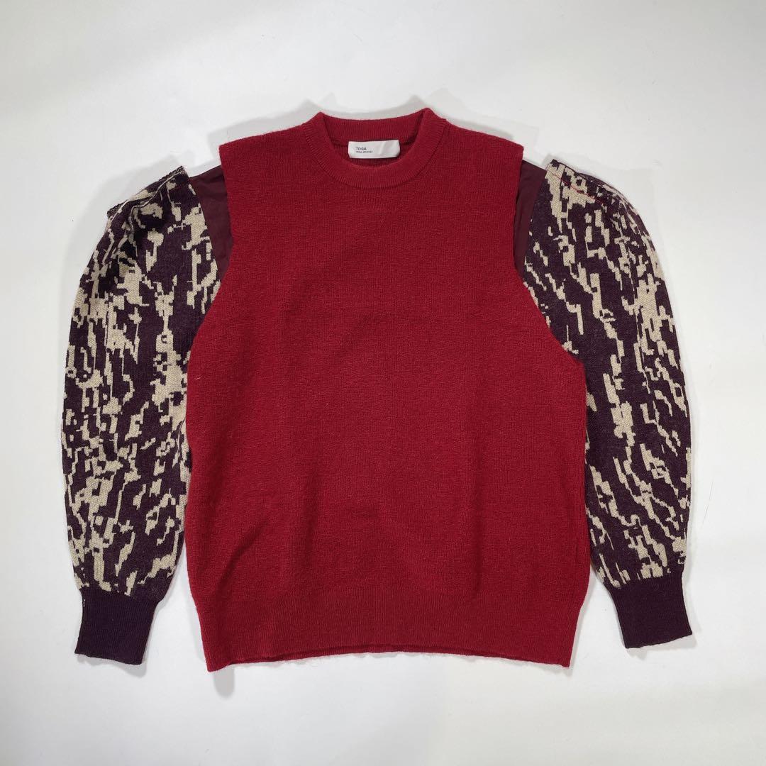 トーガアーカイブス　ニットベスト　ジャガード　カットソー　36 S 赤