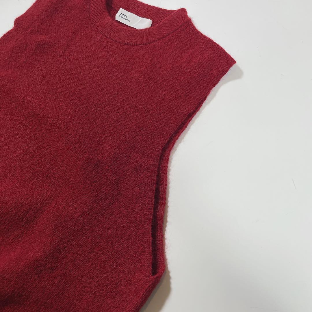 トーガアーカイブス　ニットベスト　ジャガード　カットソー　36 S 赤