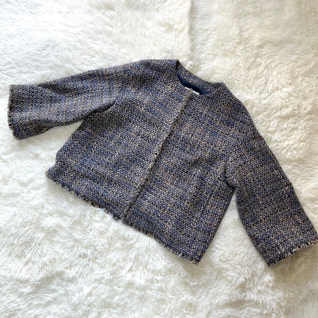【美品】23区 GIOLICA ツイードノーカラージャケット