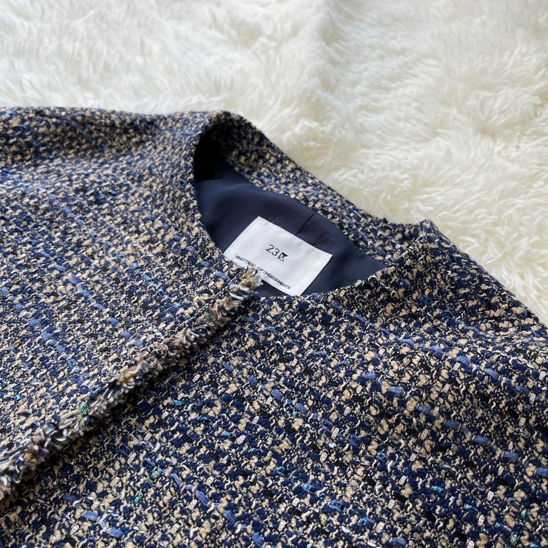 【美品】23区 GIOLICA ツイードノーカラージャケット
