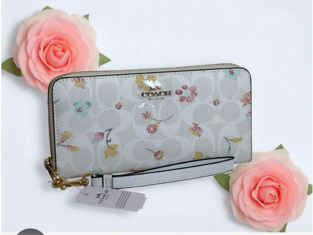 【新品】COACH 長財布花柄ホワイトマルチ