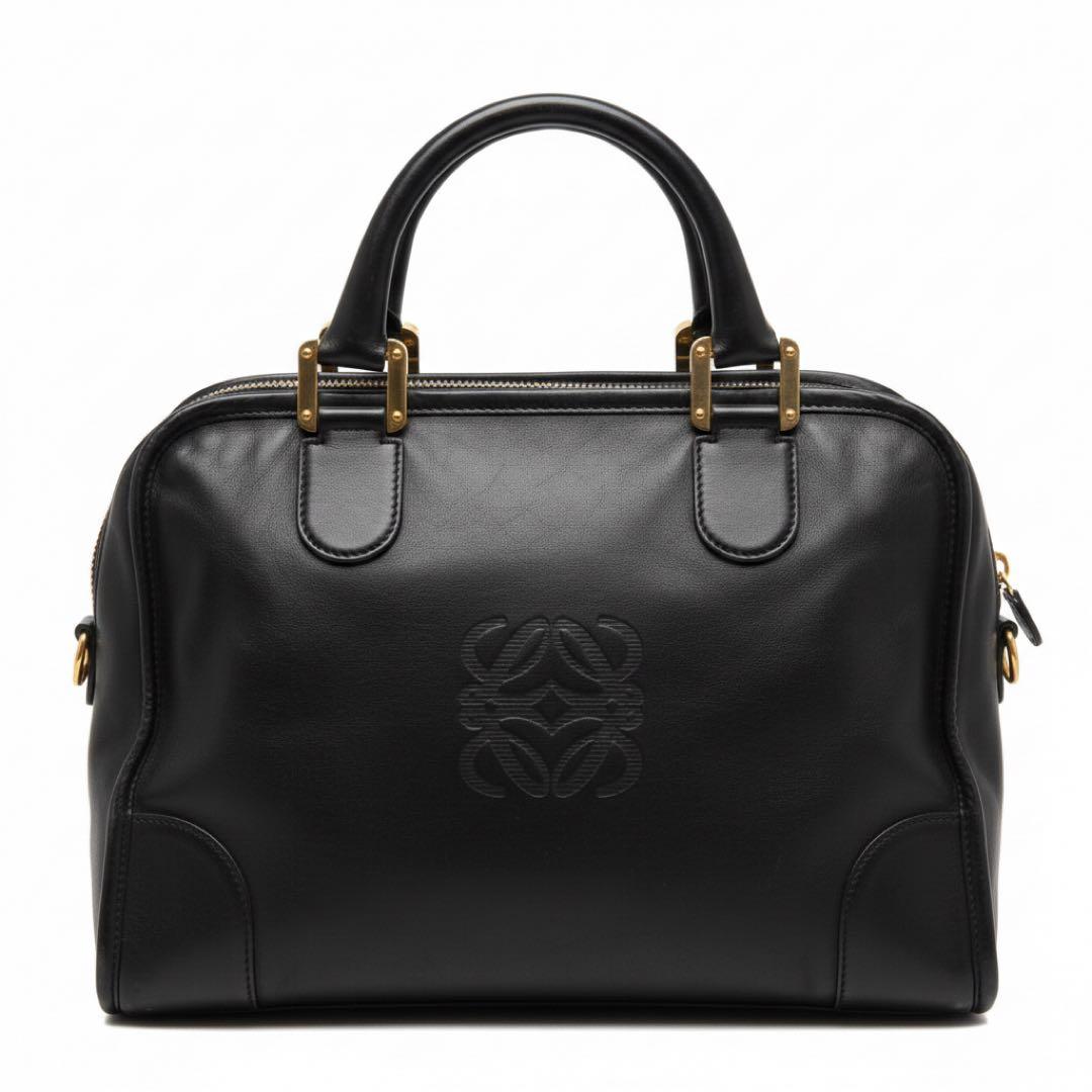 け*う様 【本物】ロエベ アマソナ32 ハンドバッグ アナグラム 本革レザー 黒