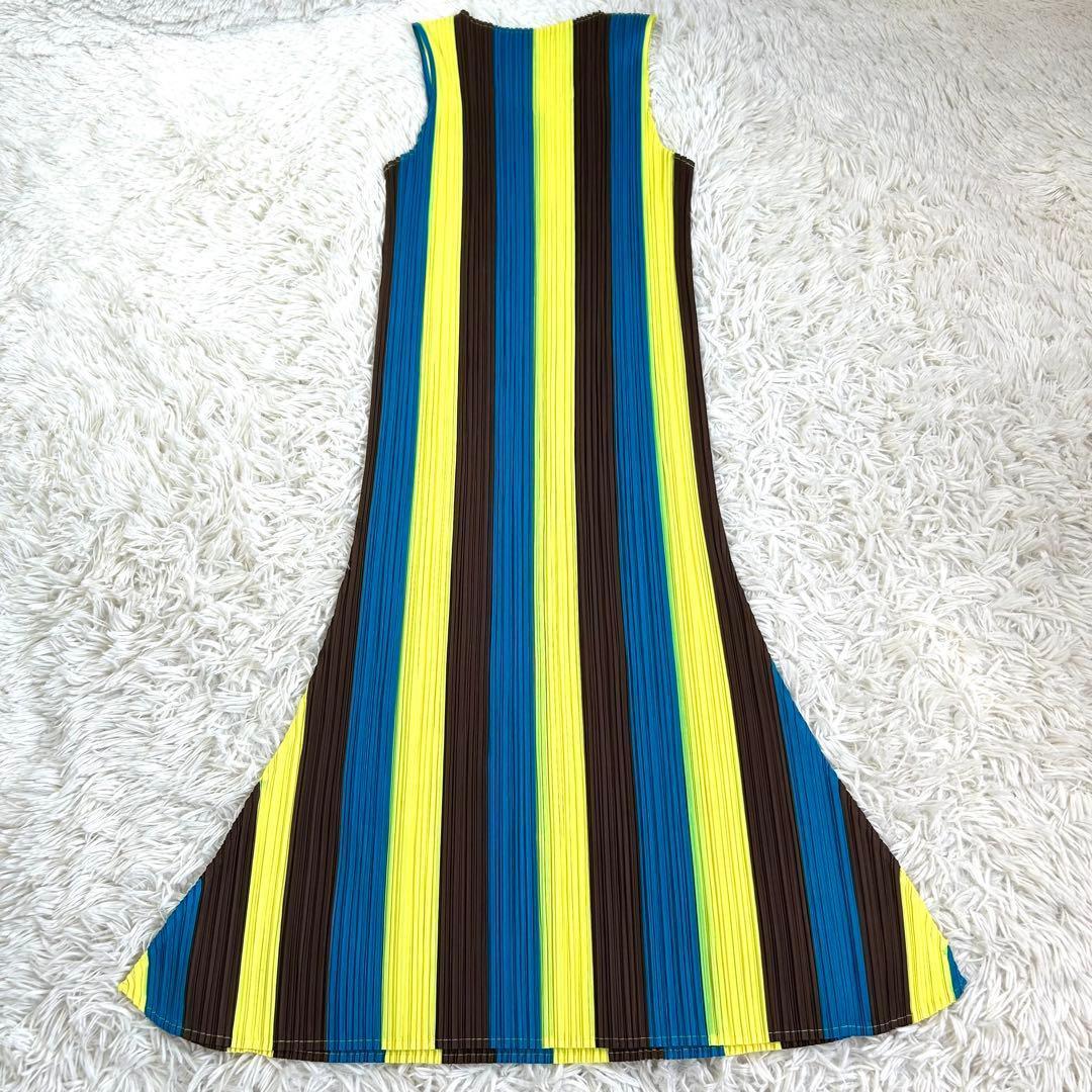 【美品】プリーツプリーズ 希少 ストライプ Aライン ロングワンピース 4