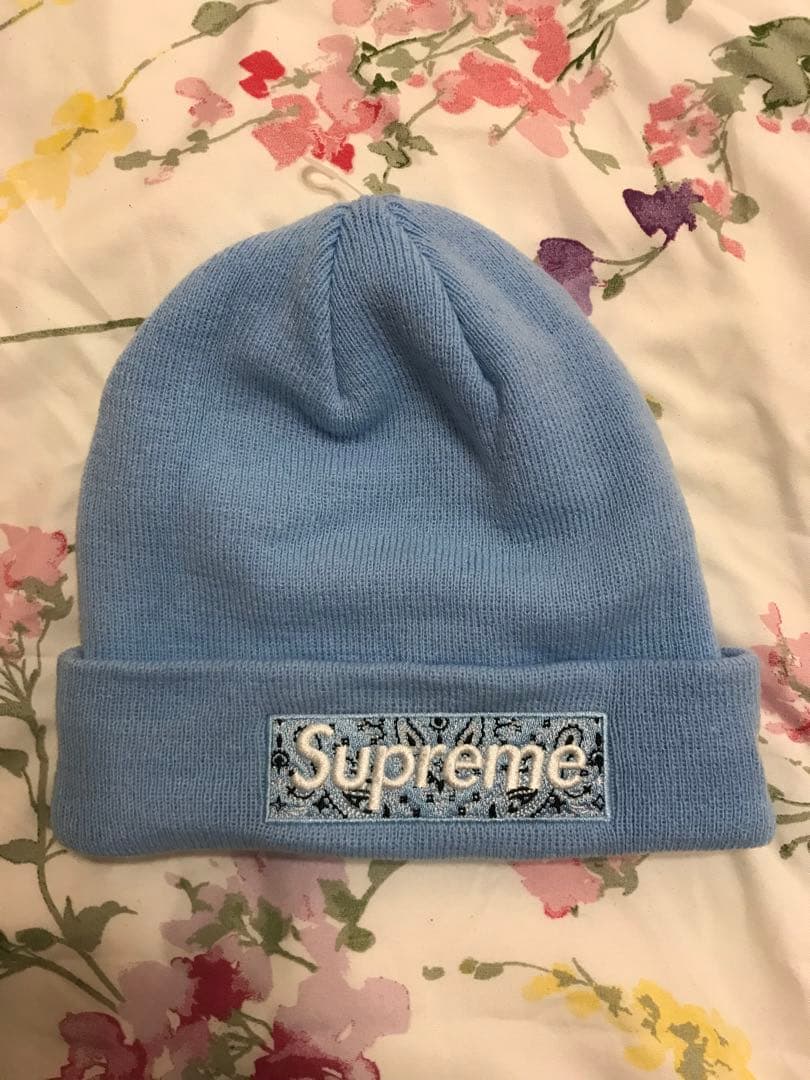 Supreme ボックスロゴ　バンダナ　ビーニー　水色 ニット帽　青