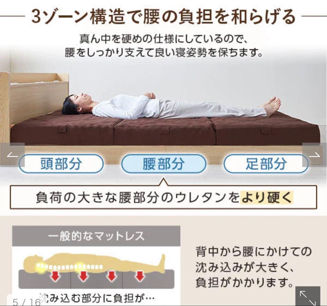 【美品】RASIK ダブルマットレス　三つ折り　12cm厚　グレー