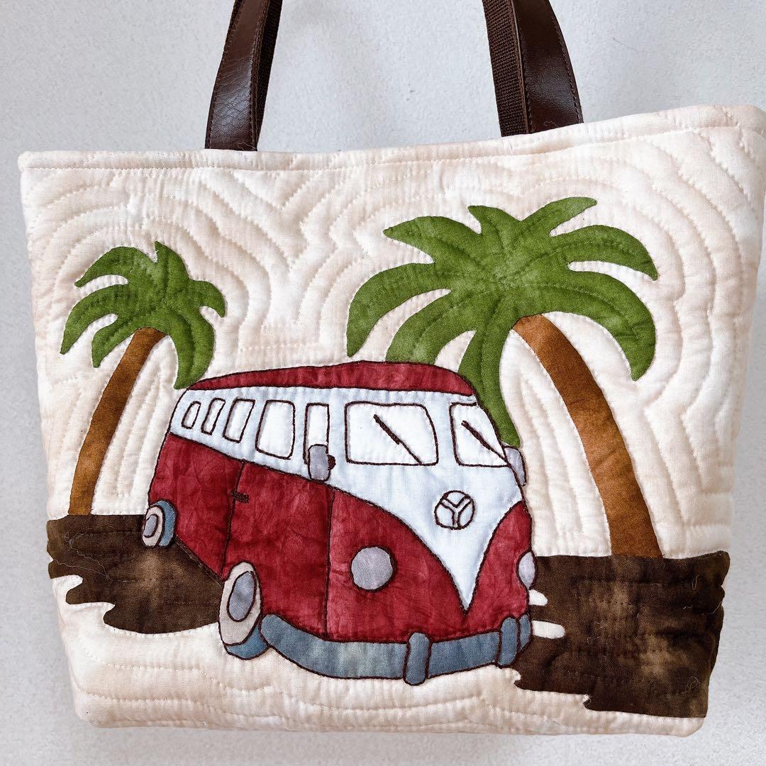 ハワイアンキルトバッグ　バス(レッド、オレンジ)