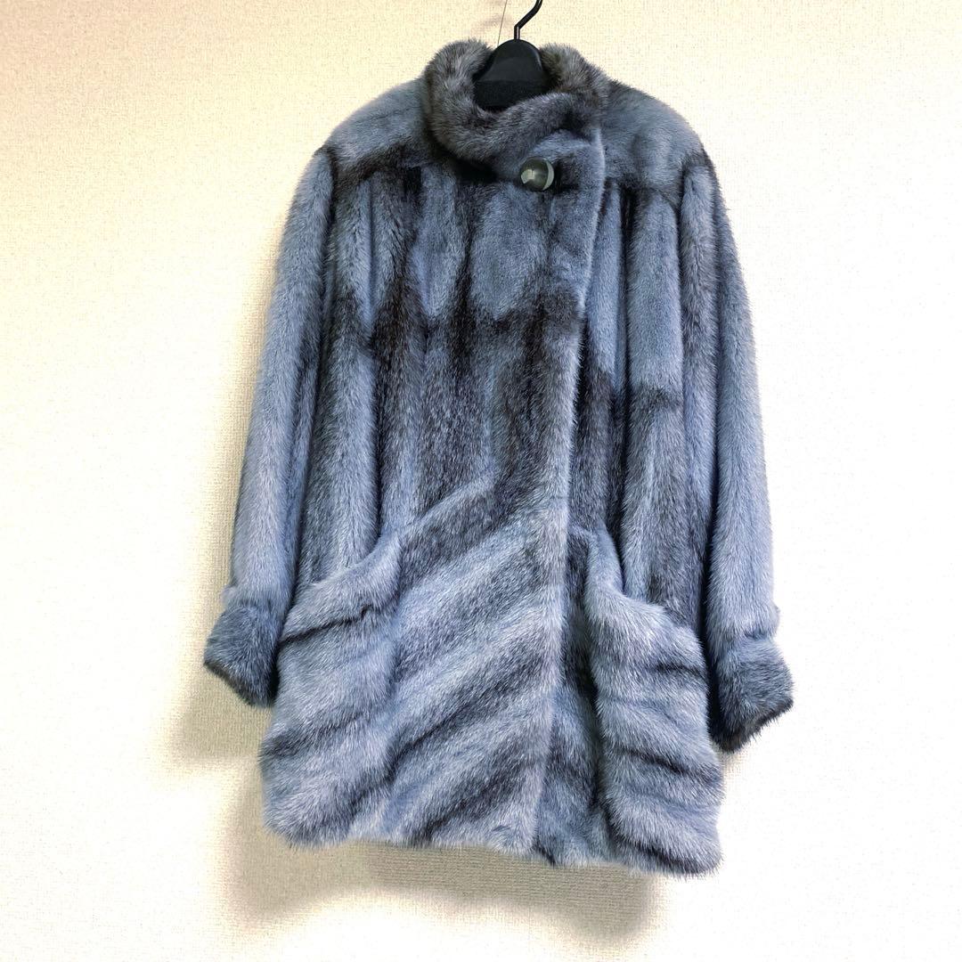 グレー 毛皮コート ボタン付き