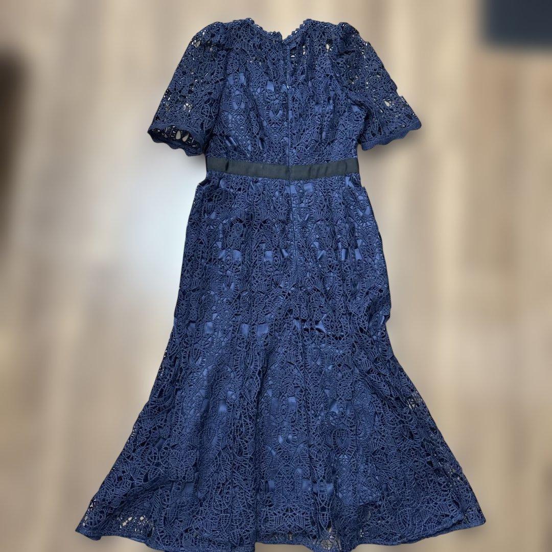 セルフォード　サイズ36 ネイビー レース 半袖 ひざ丈ワンピース