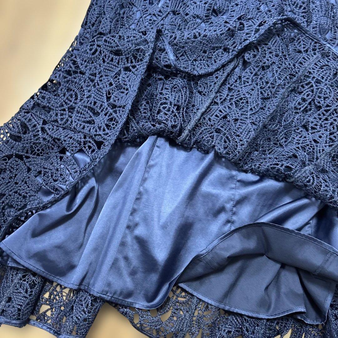 セルフォード　サイズ36 ネイビー レース 半袖 ひざ丈ワンピース