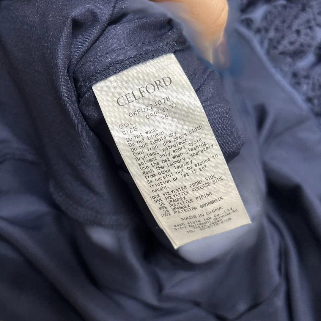 セルフォード　サイズ36 ネイビー レース 半袖 ひざ丈ワンピース