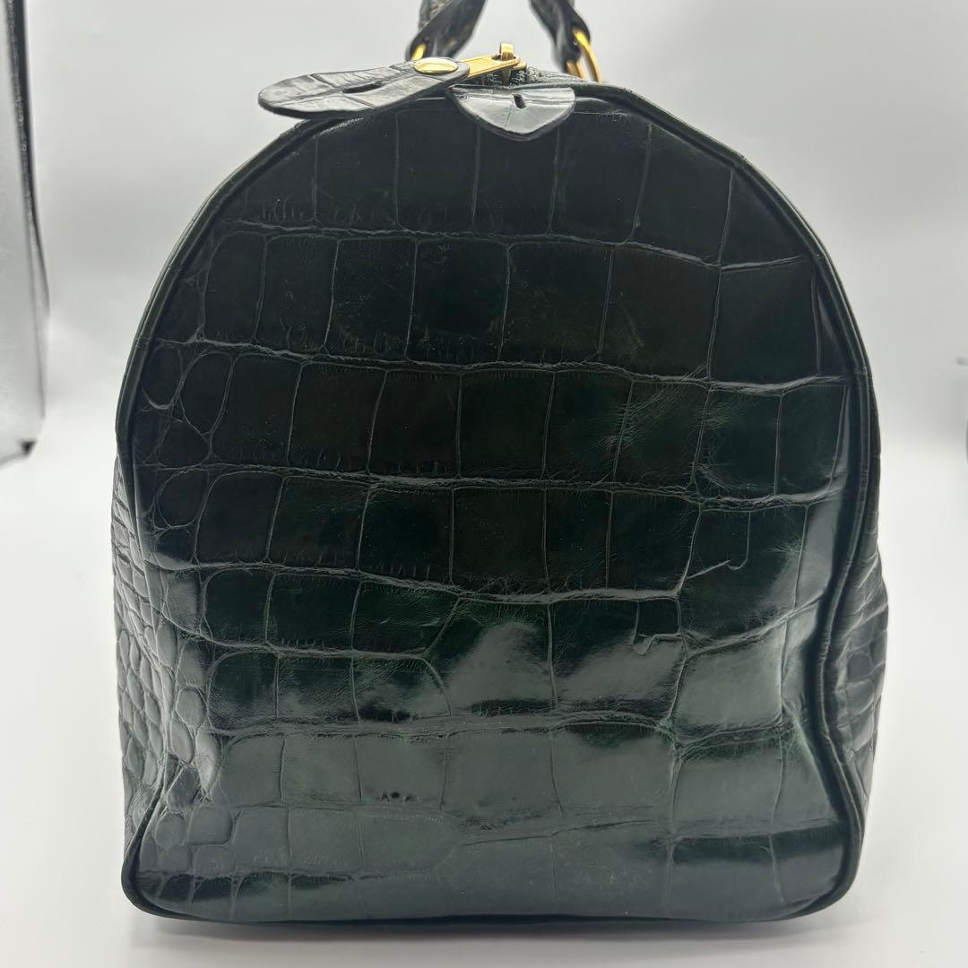 【超希少】バリー ボストンバッグ クロコ型押し ゴールド金具 グリーン レザー