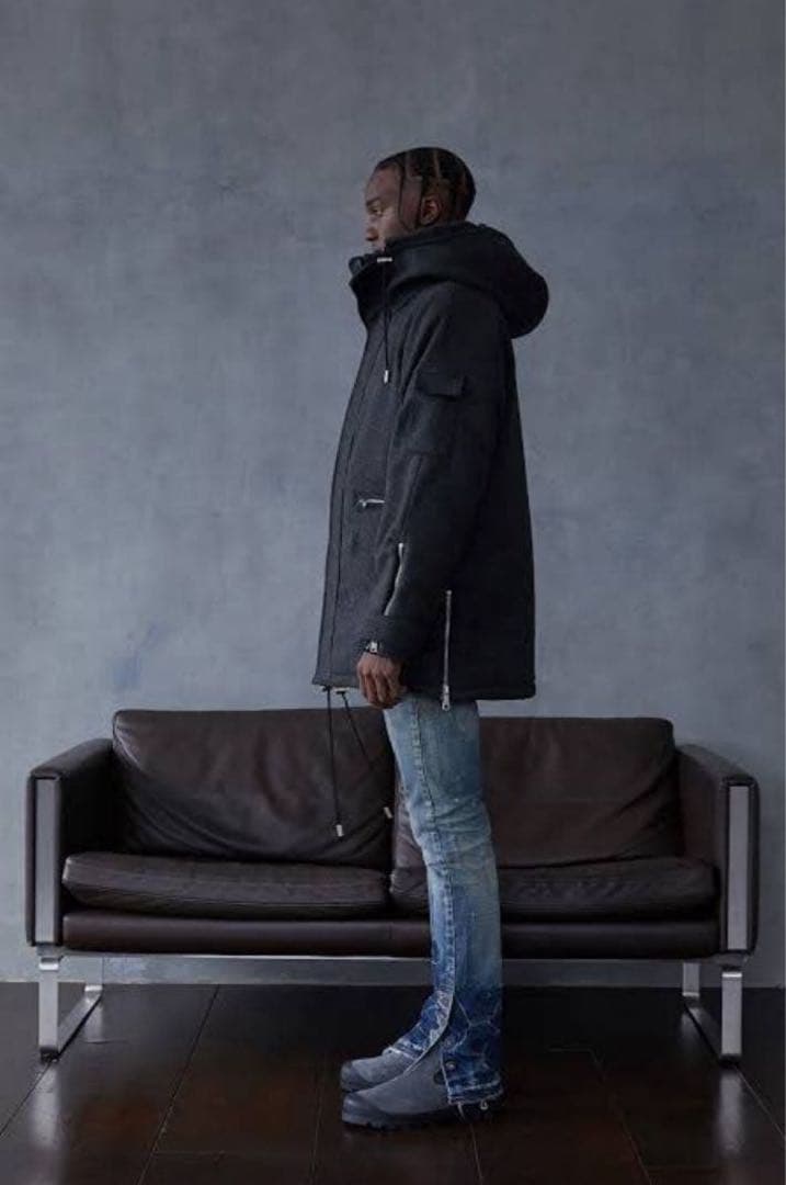 エ*ヲ様 MLVINCE ダークグレー フード付きウールコート