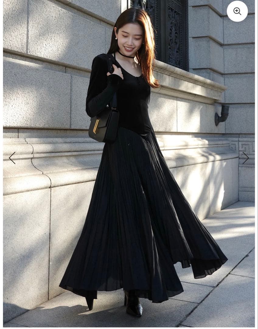 anuans ベロアシフォンドッキングワンピース ブラック