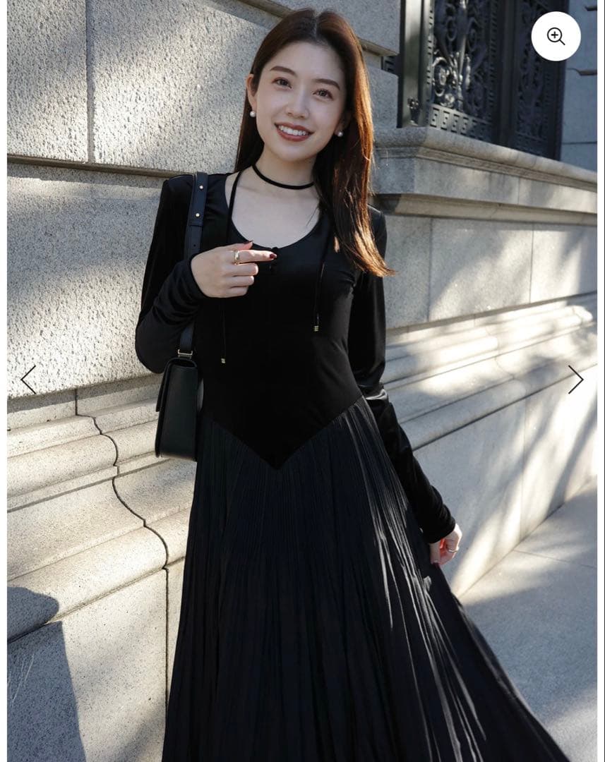 anuans ベロアシフォンドッキングワンピース ブラック