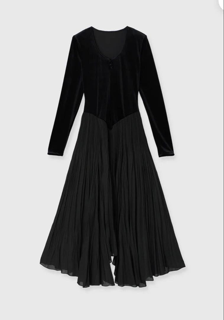 anuans ベロアシフォンドッキングワンピース ブラック