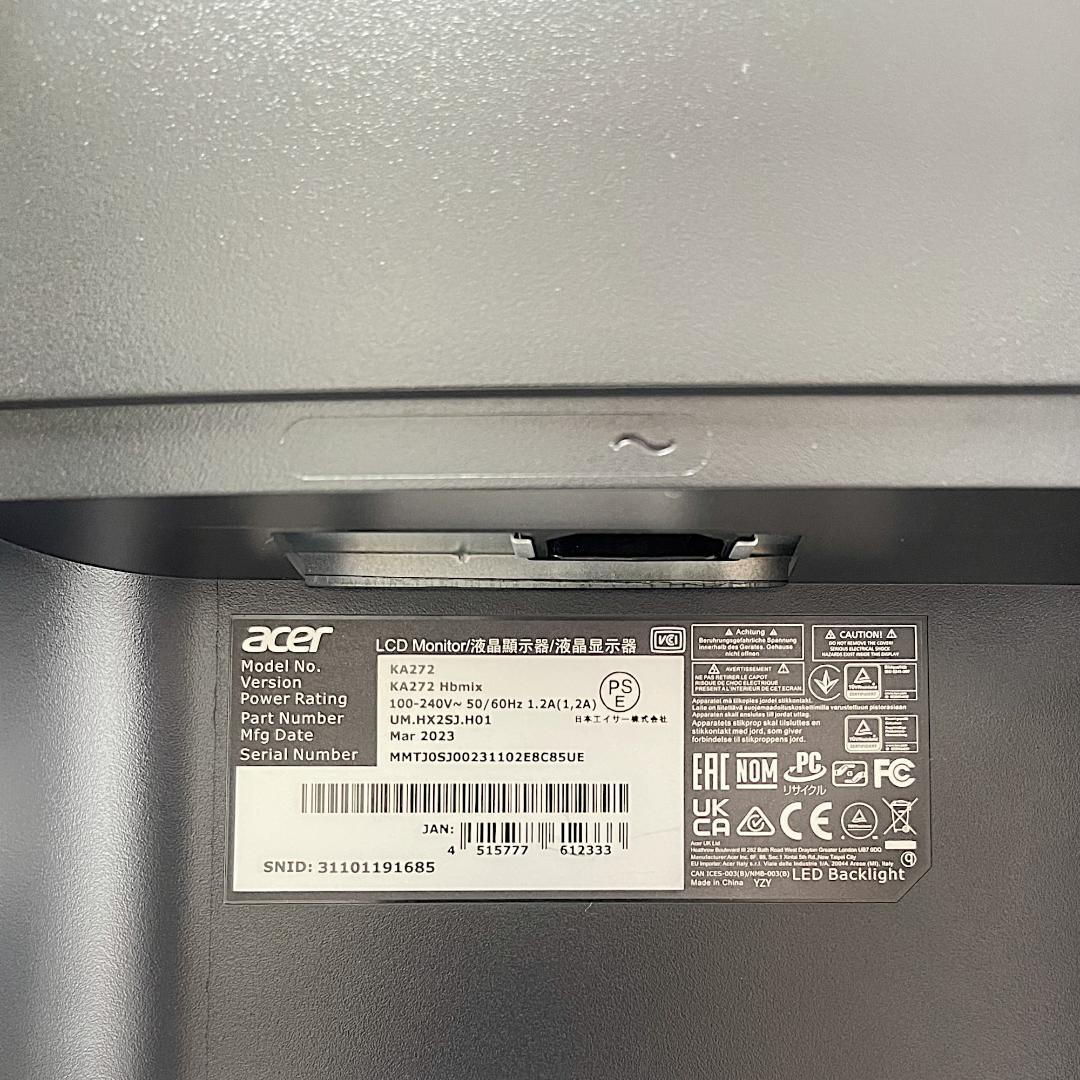 acer 27インチ 液晶モニター KA272Hbmix（2023年製）