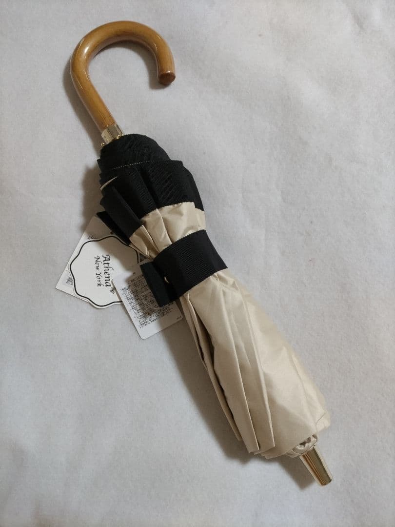 新品　アシーナニューヨーク 折りたたみ傘 晴雨兼用 ベージュ/黒