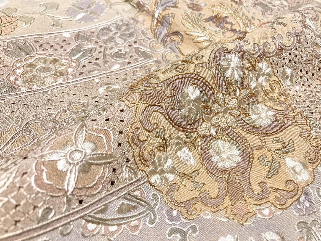 汕頭 蘇州 相良 総刺繍 中国三大 訪問着 袷 正絹 ベージュ クリーム1393